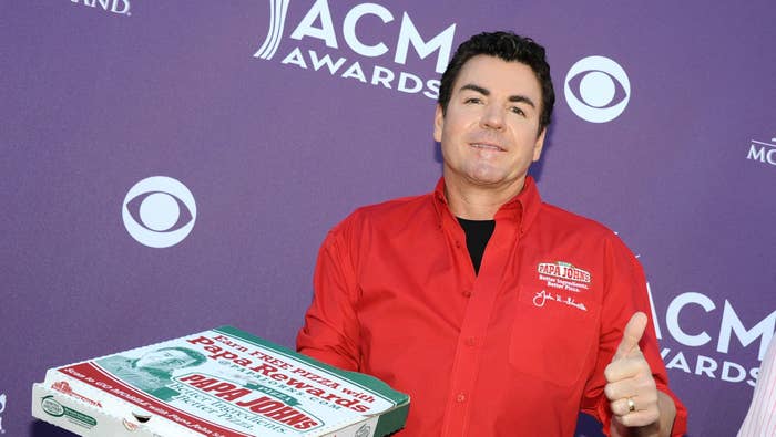 Papa John&#x27;s Pizza CEO John Schnatter arrives at the 47th Annual Academy Of Country Music Awards