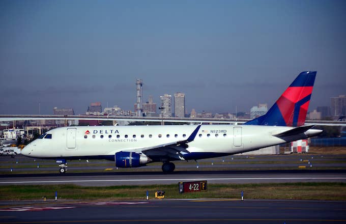 A Delta Connection passenger jet at LaGuardia Airport.