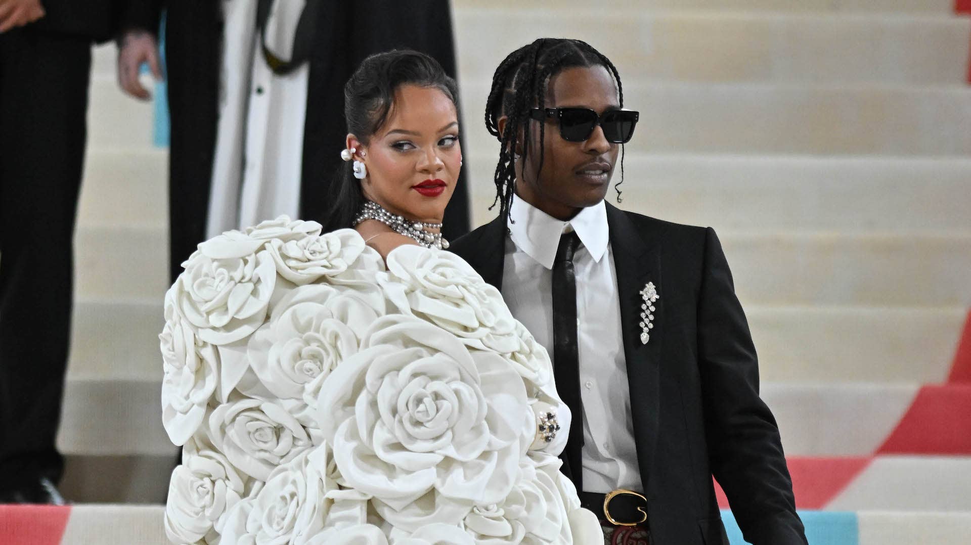 This is an image of Rihanna on the right and A$AP Rocky on the left