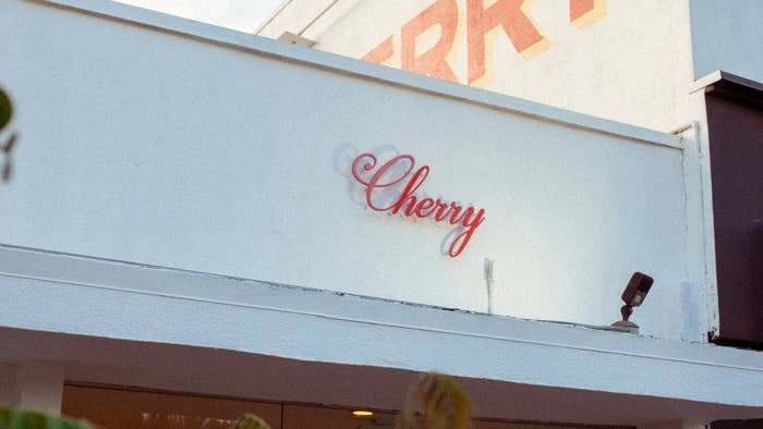 A logo at a new store in Los Angeles is pictured