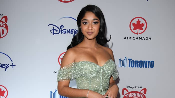 Maitreyi Ramakrishnan at the premiere for &#x27;Turning Red&#x27; in a green dress.