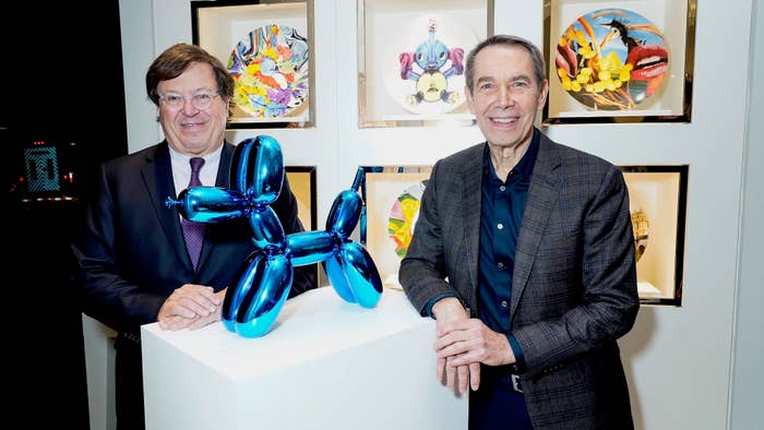 Michel Bernardaud and Jeff Koons attend Balloon Dog Blue 2021