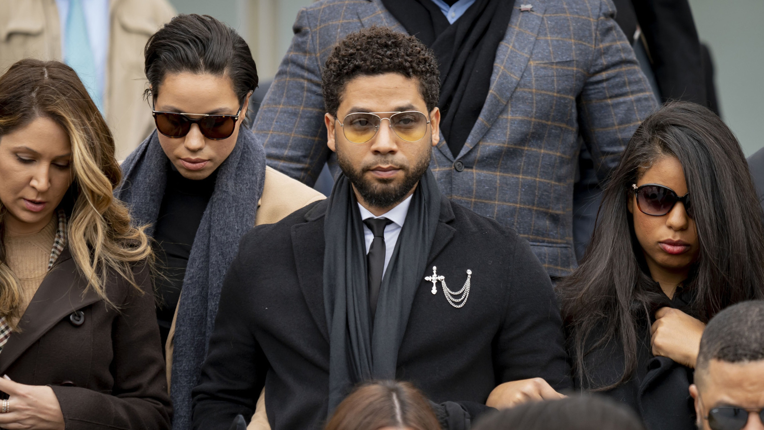 Jussie Smollett departs after a court appearance Monday, Feb. 24, 2020 at the Leighton Criminal Courts Building in Chicago.