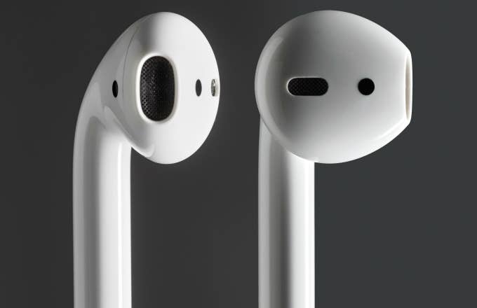 A pair of Apple Airpod wireless earphones