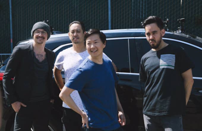 Linkin Park poses for photo during filming of &#x27;Carpool Karaoke.&#x27;