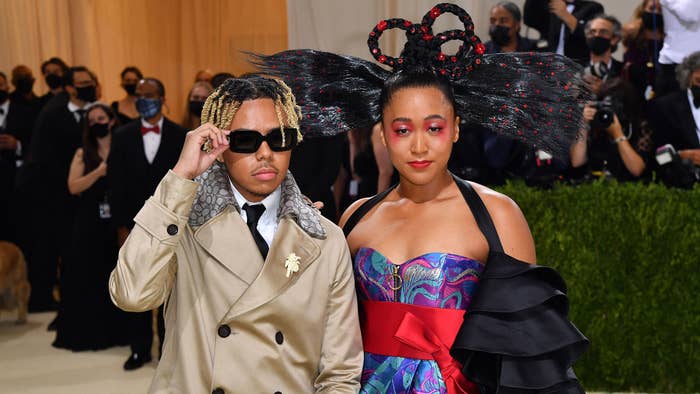 Japanese tennis player Naomi Osaka and US rapper Cordae arrive for the 2021 Met Gala