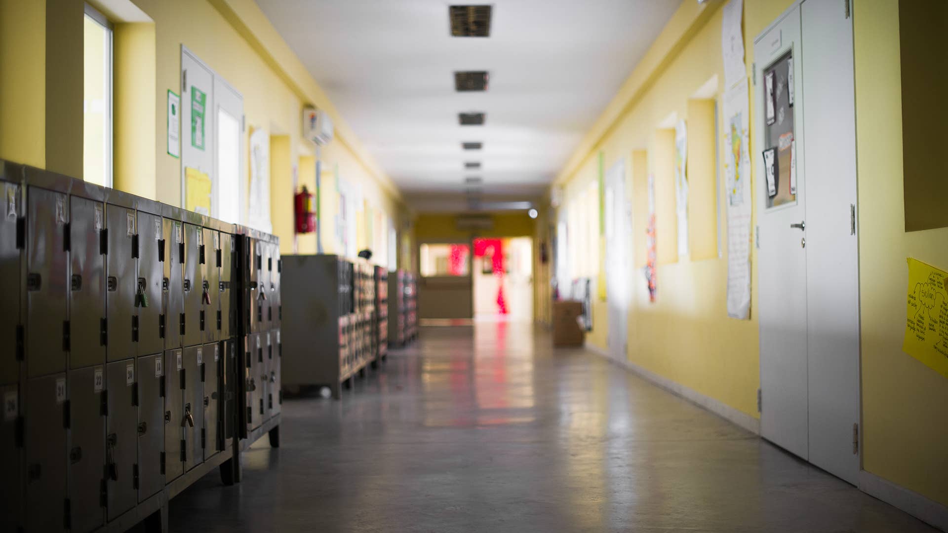 Empty school corridor stock photo