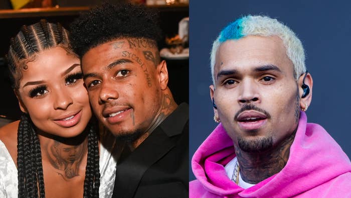 picture of blueface and chrisean rock split with image of chris brown