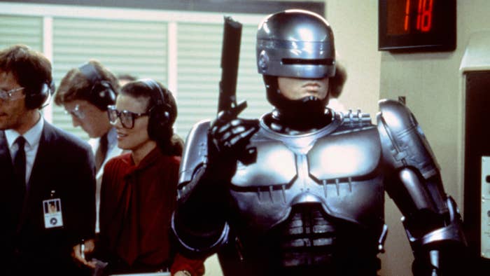 American actor Peter Weller on the set of RoboCop, directed by Paul Verhoeven