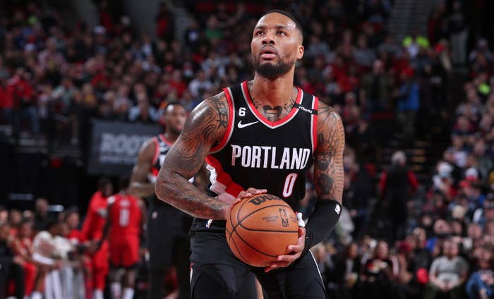 Damian Lillard during the Portland Trail Blazer&#x27;s game against the Houston Rockets in February 2023