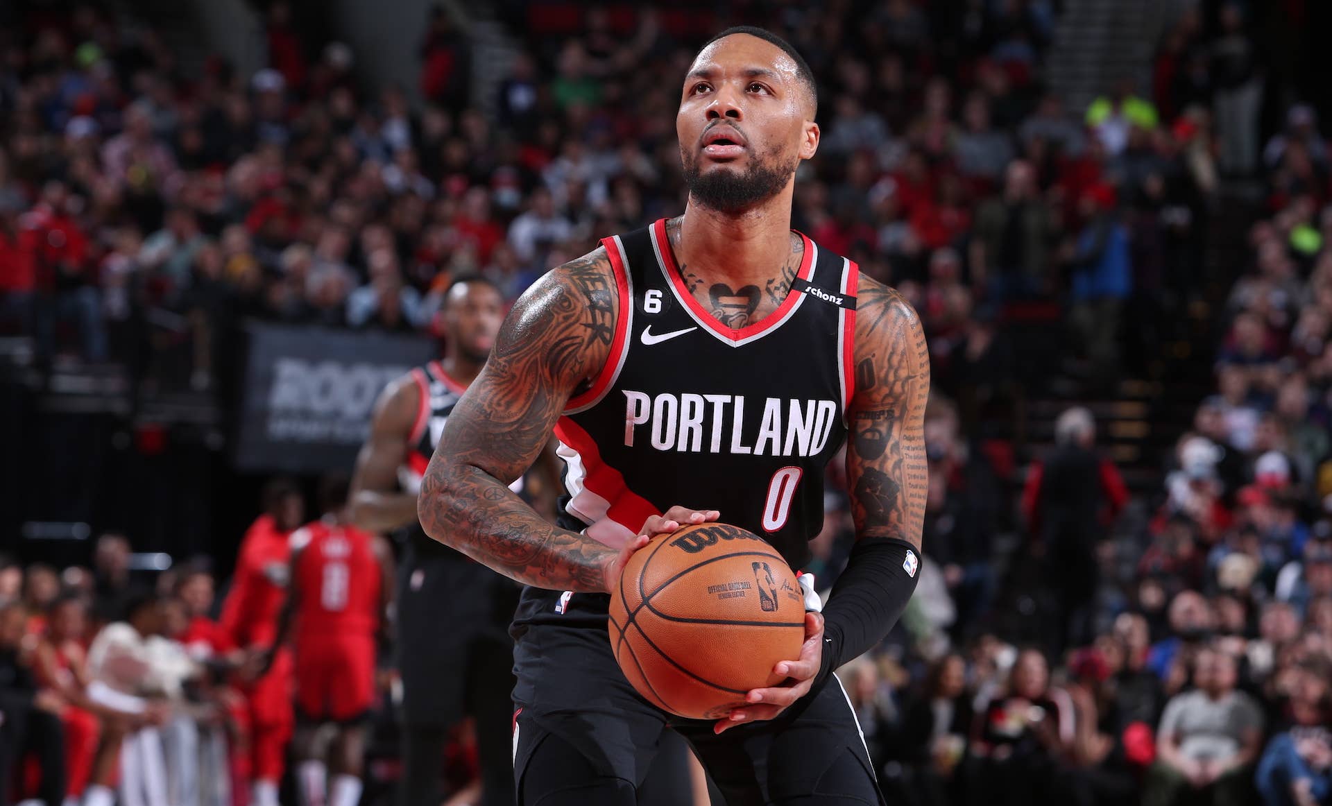 Damian Lillard during the Portland Trail Blazer's game against the Houston Rockets in February 2023