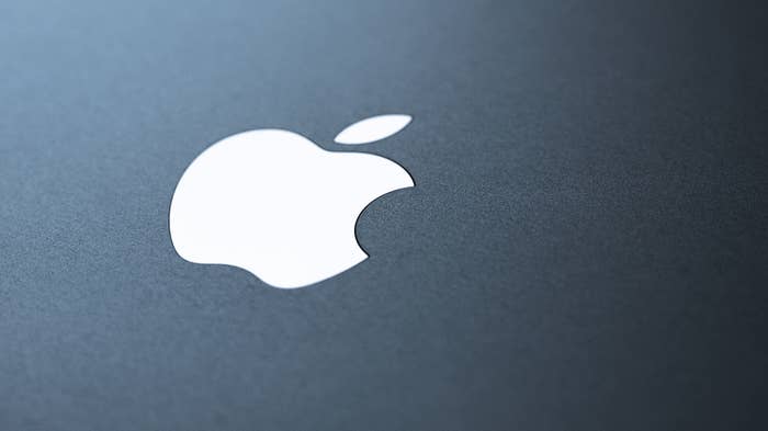 An Apple logo is seen on a MacBook Air.