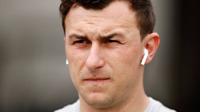 Johnny Manziel warms up before a game against the Birmingham Iron.