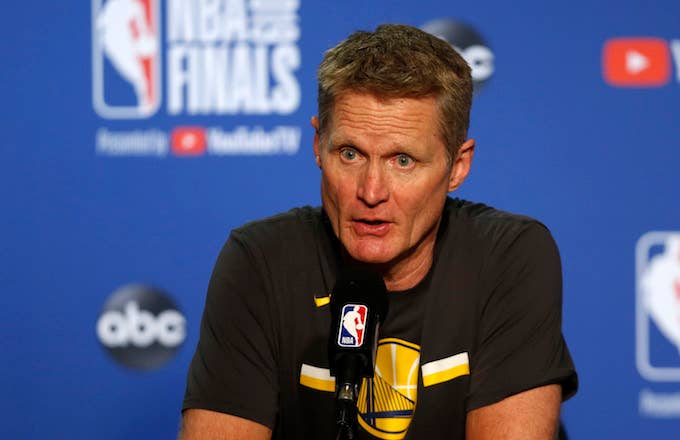 Steve Kerr speaks to the media following Game Three of the 2019 NBA Finals.