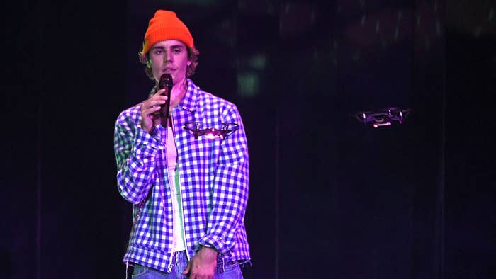 Justin Bieber performs onstage at the 2020 American Music Awards.