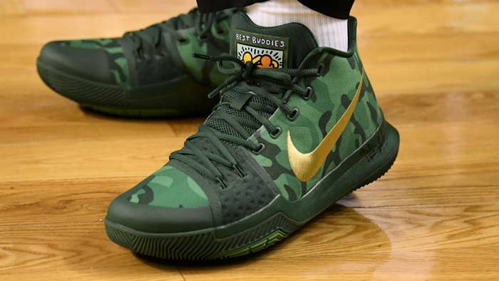 Kyrie Irving Nike Kyrie 3 Green Camo Best Buddies PE On Foot