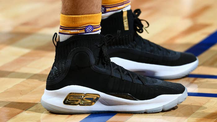 Lonzo Ball Under Armour Curry 4 Black Gold On Foot