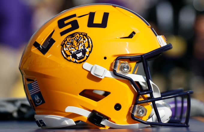An LSU Tigers helmet during the game between the LSU Tigers