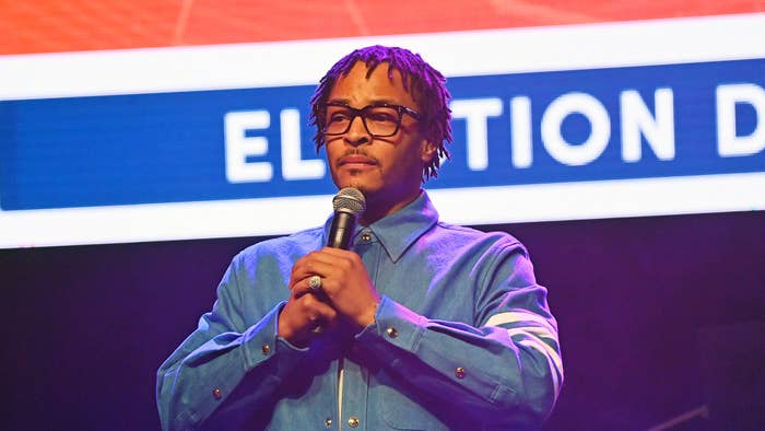 Rapper T.I. speaks onstage during Get Out To Vote Concert &amp; Rally at Center Stage