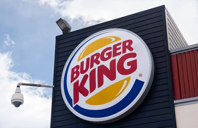 Burger King multinational fast food burger restaurant sign seen in Spain.