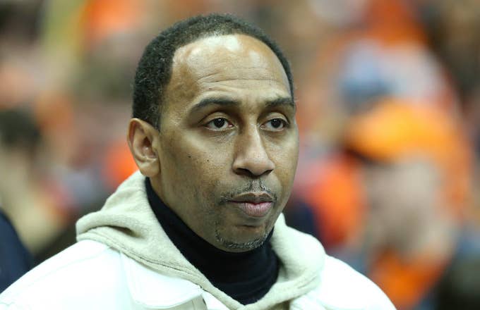 Stephen A. Smith looks on prior to the game between the Duke Blue Devils and the Syracuse Orange.