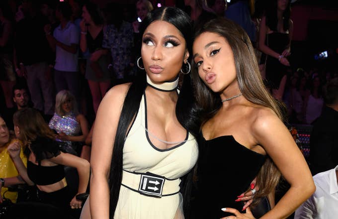 Nicki Minaj and Ariana Grande inside the 2018 MTV Video Music Awards