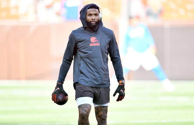 Odell Beckham warms up prior to a preseason game.