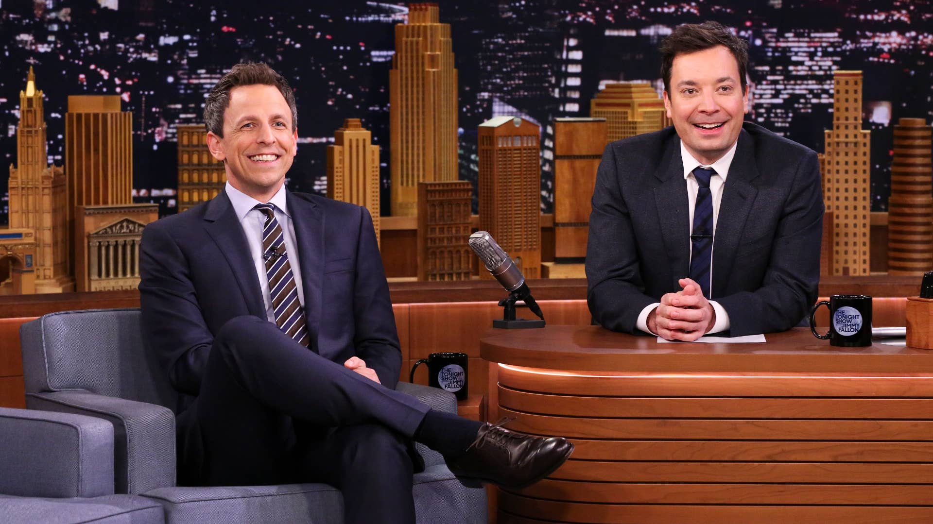 Seth Meyers during an interview with host Jimmy Fallon.