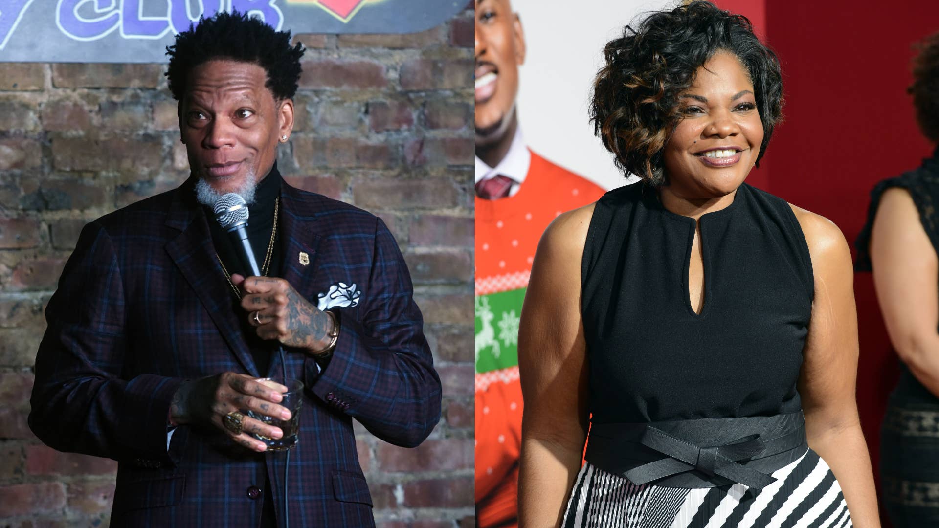 A splice of two photos showing comedians DL Hughley and MoNique are shown