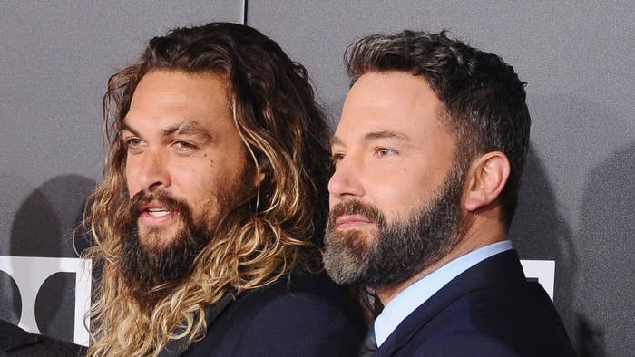 Jason Momoa and Ben Affleck attend the Los Angeles Premiere of Warner Bros. Pictures&#x27; &quot;Justice League&quot;