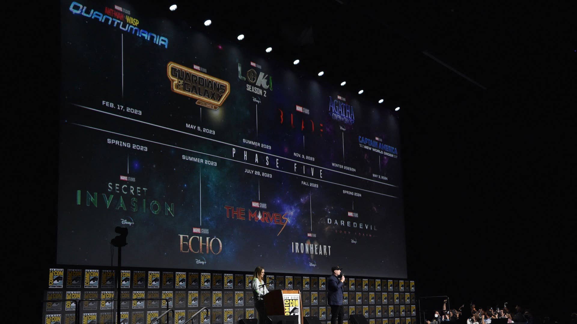 Kevin Feige speaks during the Marvel panel at Comic Con