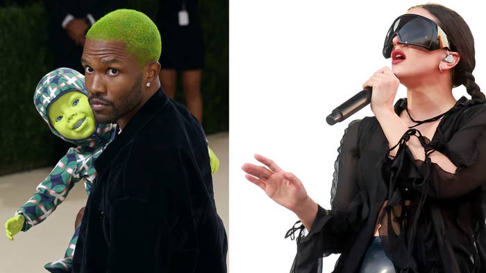 frank ocean and rosalia are pictured at separate events