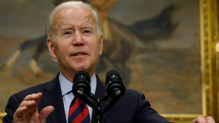 Biden is seen at the podium