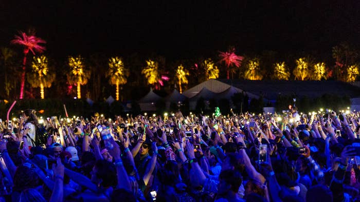 A crowd of fans is shown at a music festival