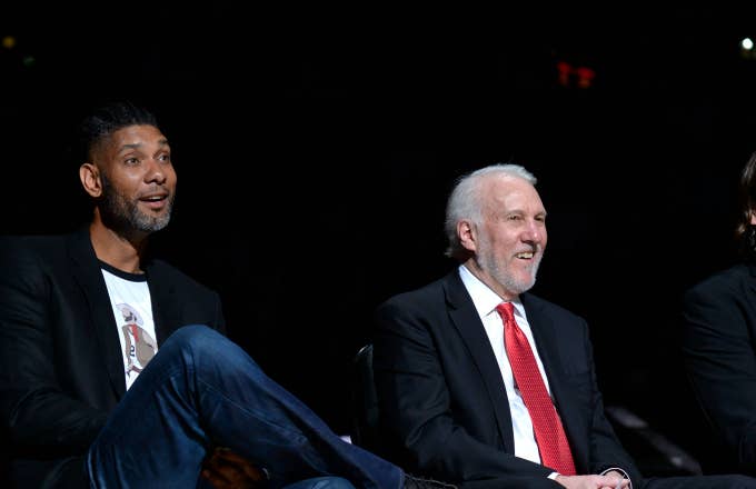 Retired NBA Legend Tim Duncan and Head Coach Gregg Popovich