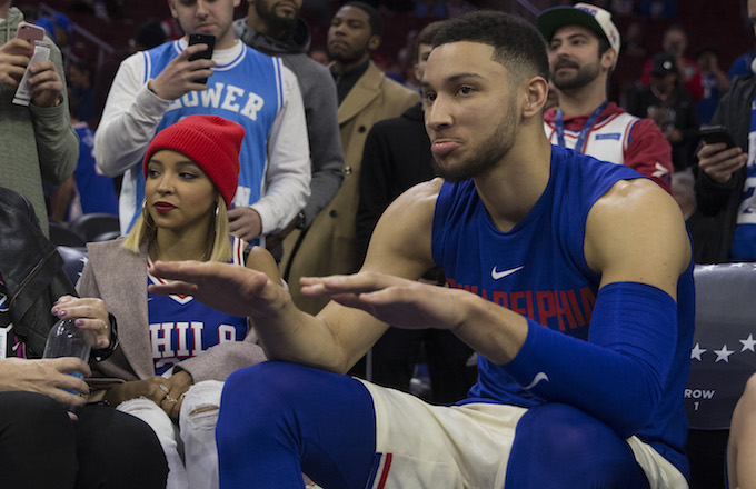 Tinashe and Ben Simmons at a 76ers game.
