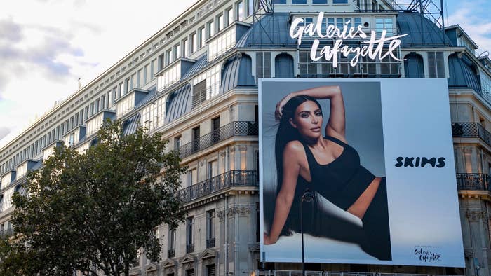 A SKIMS giant poster with Kim Kardashian West is displayed at the &#x27;Galeries Lafayette&#x27;