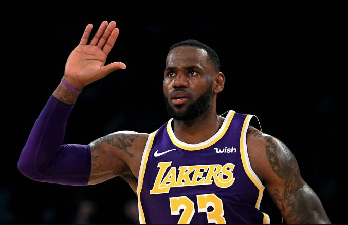 LeBron James #23 of the Los Angeles Lakers celebrates