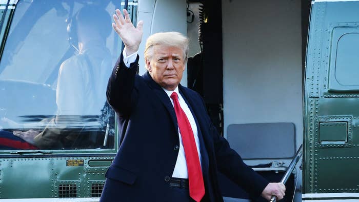 Outgoing US President Donald Trump waves