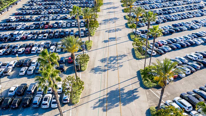 Aerial view of various parked cars from Getty Images