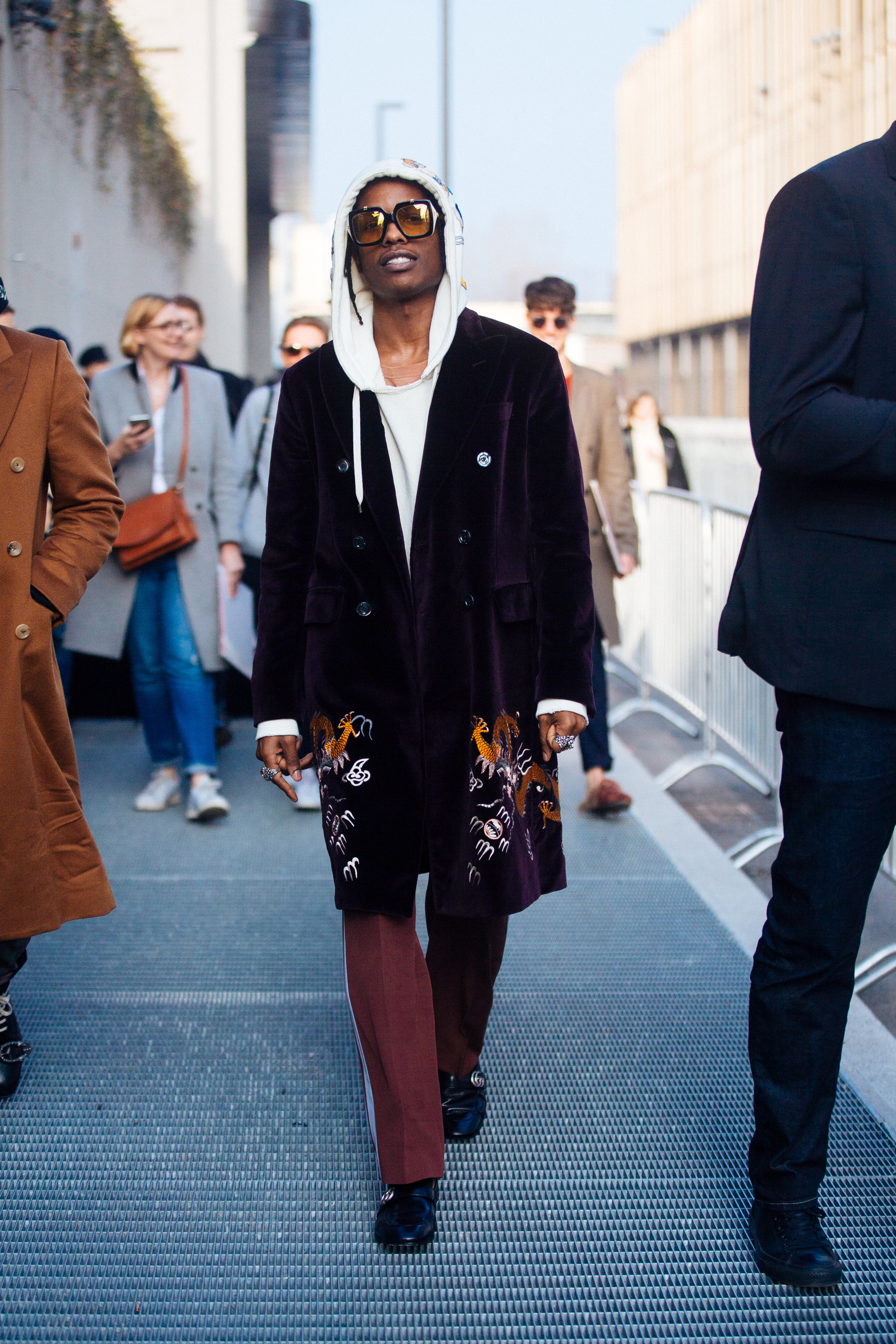 A$AP Rocky: Green Gilet And Yellow Tote Bag - Iconic Celebrity Outfits