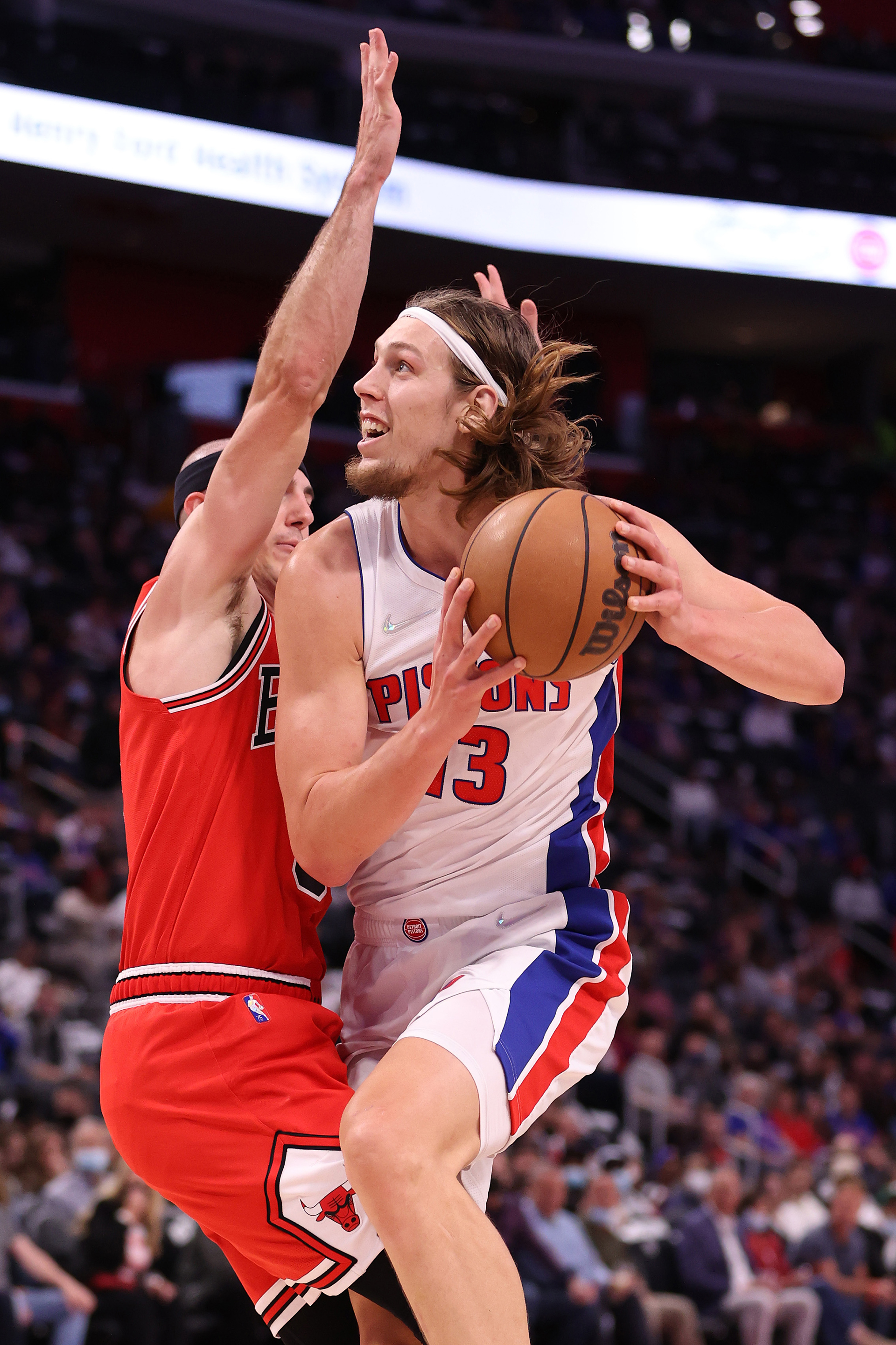 Kelly Olynyk jumps on the court for the Detroit Pistons.
