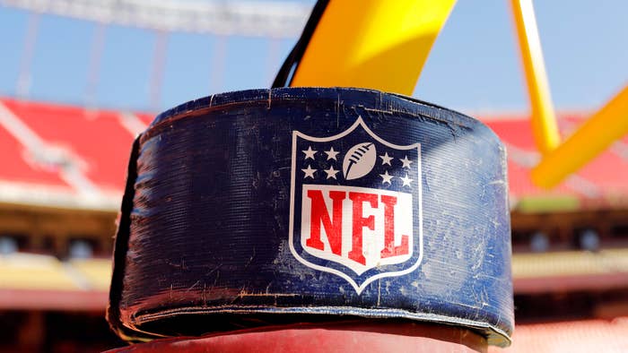 A detail view of the NATIONAL FOOTBALL LEAGUE logo
