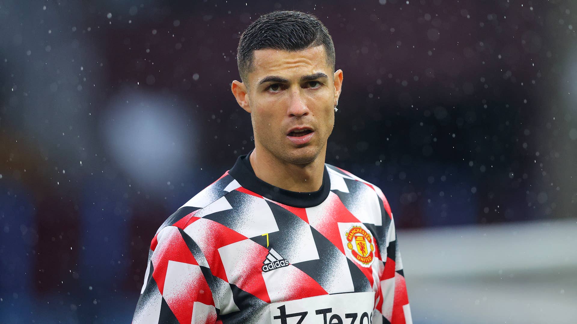 Cristiano Ronaldo warms up prior to the Premier League match against Aston Villa.