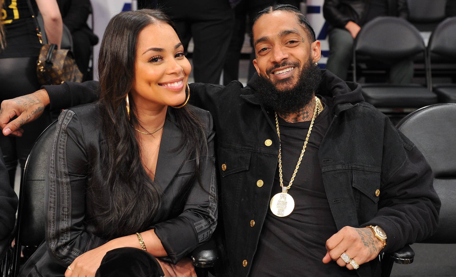 Lauren London and Nipsey Hussle at Staples Center