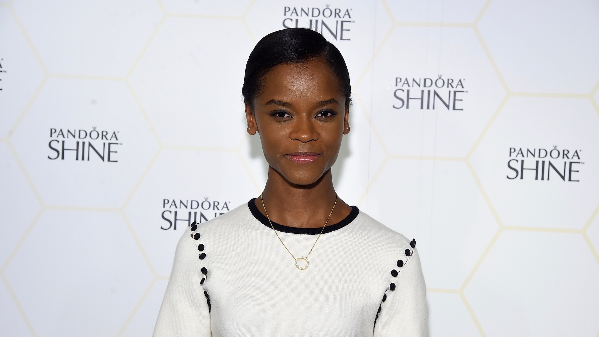 Letitia Wright attends the PANDORA Jewelry Shine Collection Launch in NYC.