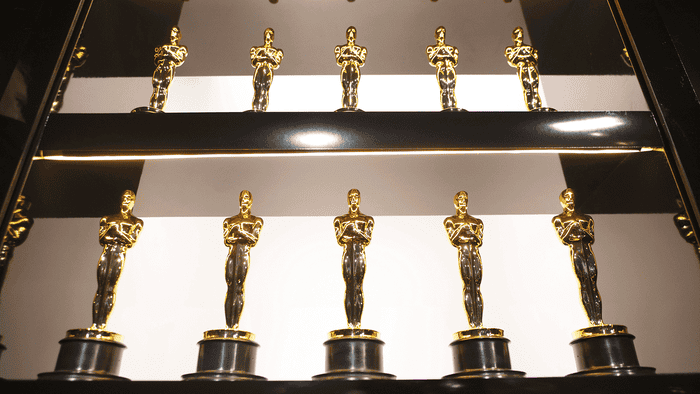 Oscars lined up backstage at the 2020 Academy Awards.