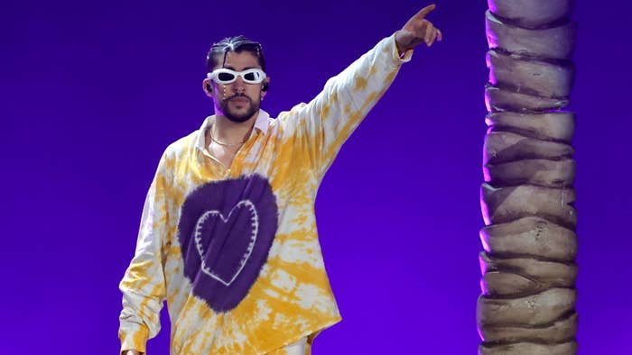 Bad Bunny performs onstage during his World's Hottest Tour at SoFi Stadium