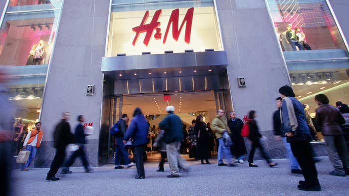 Shoppers gathered outside of an H&amp;M store in New York City.