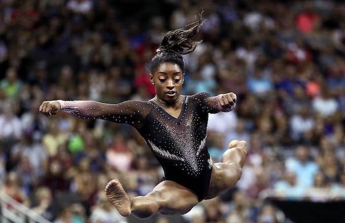 Simone Biles competes on floor exercise during the 2019 U.S. Gymnastics Championships.